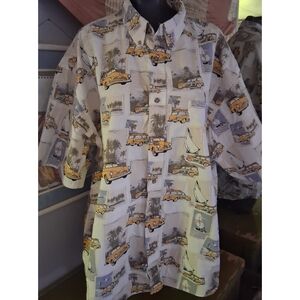 Puritan White Casual Button-Down Shirt with Yellow Car Print